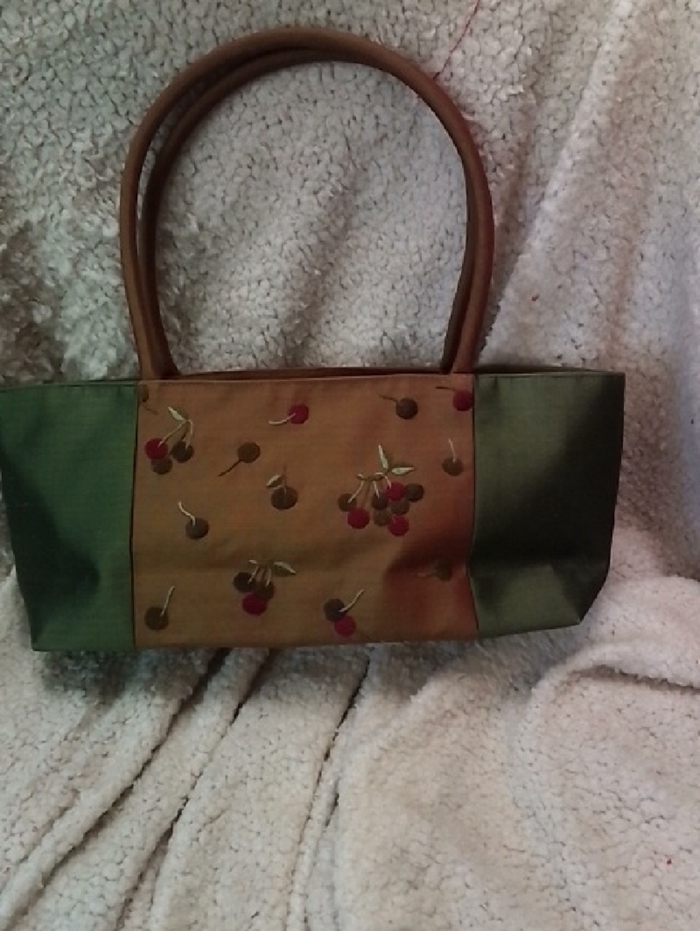 DV by Dolce Vita Green and Brown Cherry Embroidered Tote
